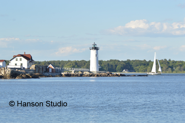 New Castle, NH - Portsmouth Harbor Lighthouse with Sailboat